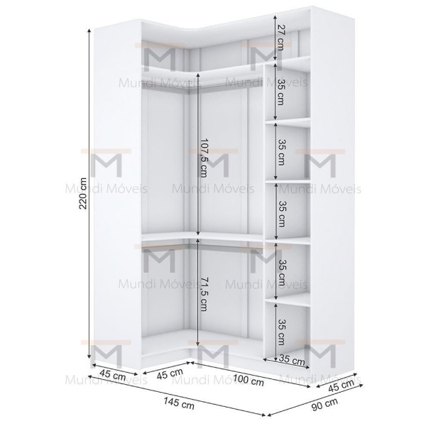 Encontraproduto.com.br - MÓDULO M596.B CANTO CAB. DUPLO, NICHOS 100% MDF (CLOSET, COMÉRCIO)