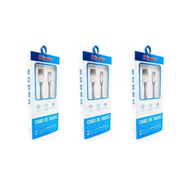Kit 3 Cabos Usb-C Metal Kingo 1M 2.1A Para Redmi Note 9 Pro
