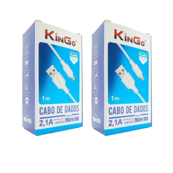 Encontraproduto.com.br - Kit 2 Cabos Micro-Usb V8 Kingo Branco 1M 2.1A  Galaxy A02