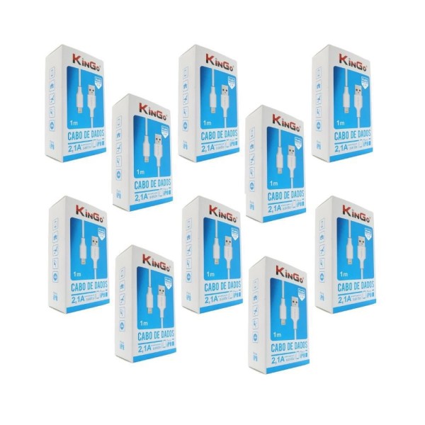 Encontraproduto.com.br - Kit 10 Cabos Lightning Kingo Branco 1M 2.1A P/ Iphone 5S/Se