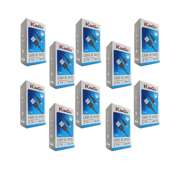 Kit 10 Cabos Usb V8 Kingo Preto 1M 2.1A Para Galaxy J2 Core