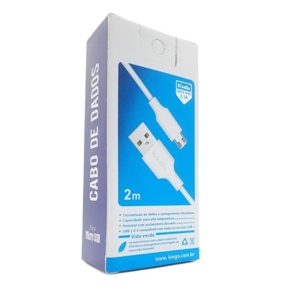Encontraproduto.com.br - Cabo Usb V8 Kingo Branco 2M 2.1A Para Moto G8 Power Lite