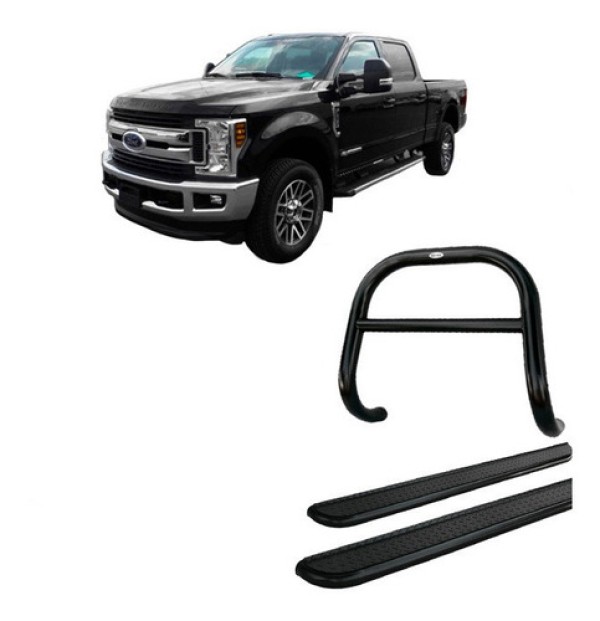 Kit Quebra Mato C/barra Estribo Chapa Preto F-250