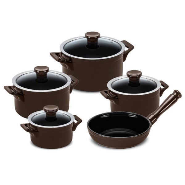 Jogo De Panelas De Cerâmica Clear 5 Peças Chocolate Ceraflame