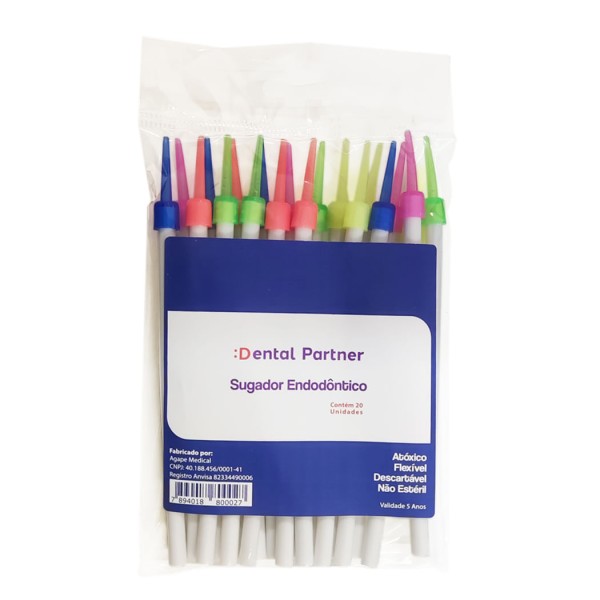 Encontraproduto.com.br - Dreno de Sucção Endodôntico Colorido Descartável com 20 - Dental Partner
