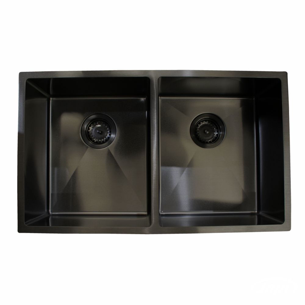 Encontraproduto.com.br - Kit Cuba de Cozinha Dupla com Válvula e Sifão em Aço Inox Preto Japi Astra