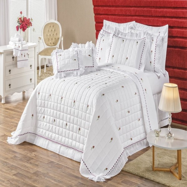 Kit Enxoval Queen Bordado 200 Fios Felicitá Branco Vilela Enxovais 9 Peças