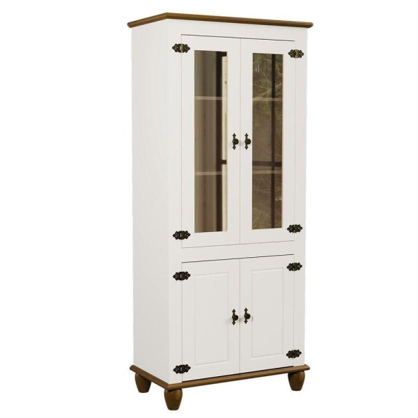 Encontraproduto.com.br - Cristaleira Retrô 4p Off White-nogueira Estante Para Livros