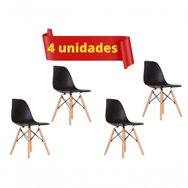 Encontraproduto.com.br - Conjunto Mesa Branca Eiffel70cm + 4 Cadeiras Eames Preta Design Moderno