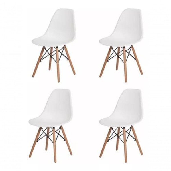 Encontraproduto.com.br - Sala De Jantar Mesinha Preta Eames Redonda + 4 Cadeiras Eames Branca