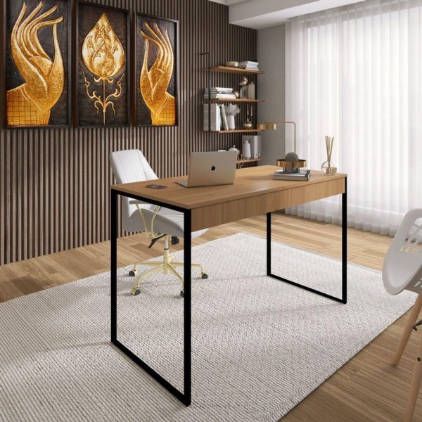 Mesa Escrivaninha Mel Estilo Industrial Escritório Home Office