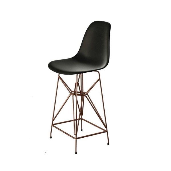Encontraproduto.com.br - Jogo Mesa Bistrô Eames Tampo Amêndoa 60Cm 2 Banquetas Preta Base Ferro Cobre - Cor: Amendoa