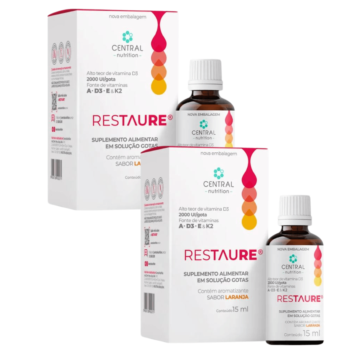 Encontraproduto.com.br - Kit 3 Restaure 15ml - Vitamina A, D3, E e K2 - Central Nutrition