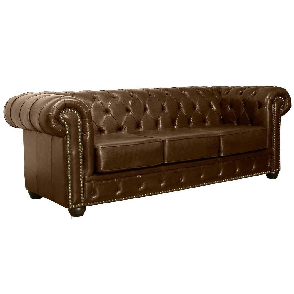Encontraproduto.com.br - Sofá 3 Lugares 235cm Chesterfield Couro Capucino - Mempra