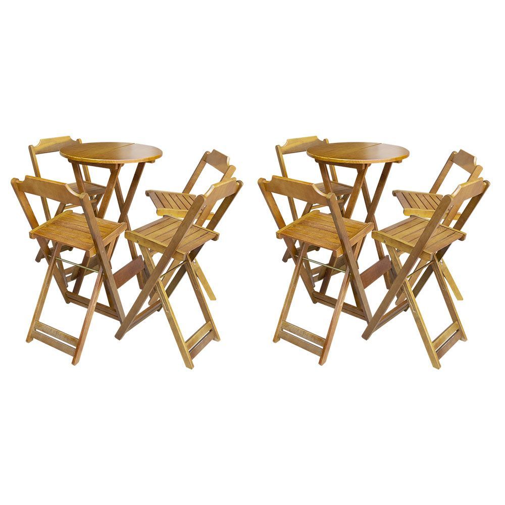 Encontraproduto.com.br - Kit 2 Mesas Bistrô Dobraveis Em Madeira Padrão Com 4 Banquetas Altas - Mel - Marrom
