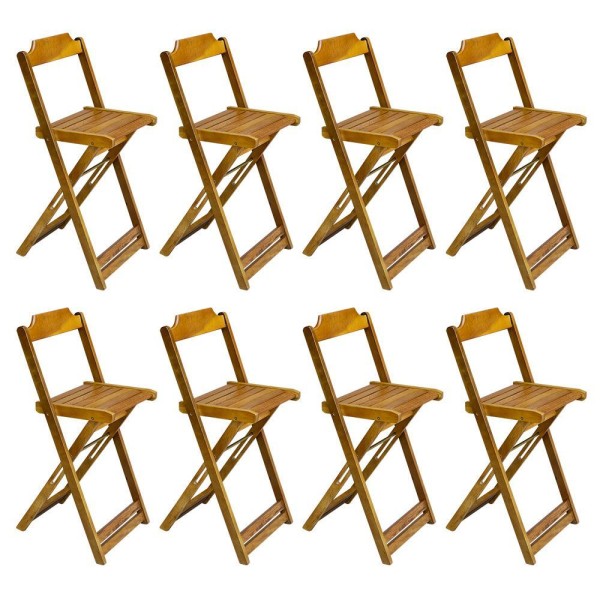 Encontraproduto.com.br - Kit 2 Mesas Bistrô Dobraveis Em Madeira Padrão Com 4 Banquetas Altas - Mel - Marrom