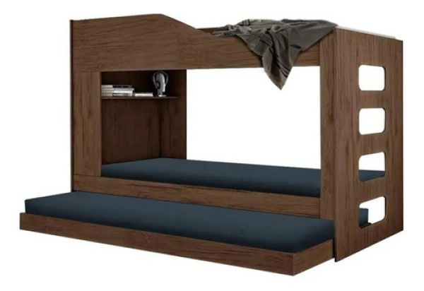Encontraproduto.com.br - Treliche Hortênsia Solteiro Mdf Com Cama Auxiliar Cor:amêndoa