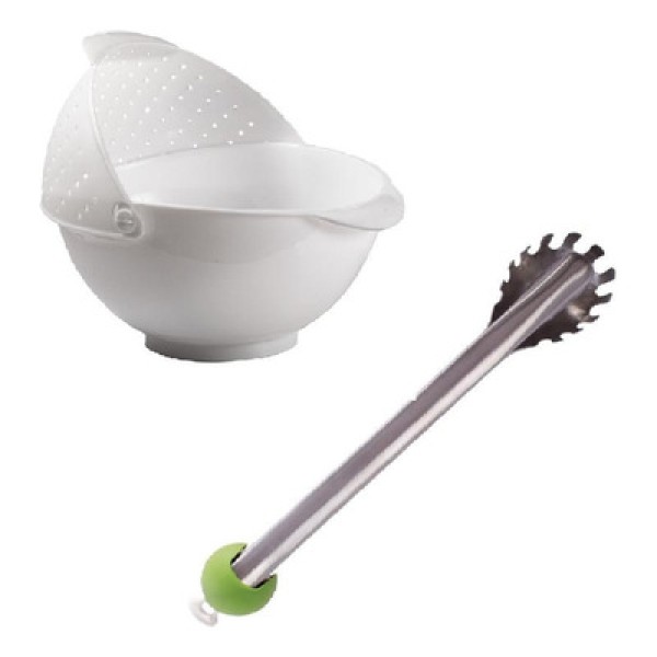 Encontraproduto.com.br - Kit Escorredor Retrátil e Pegador Macarrão Legumes Multiuso