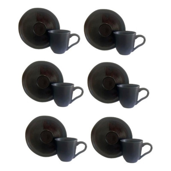 Encontraproduto.com.br - Jogo 6 Xícaras com Pires Café Chá Cerâmica 50ml Mesa Posta
