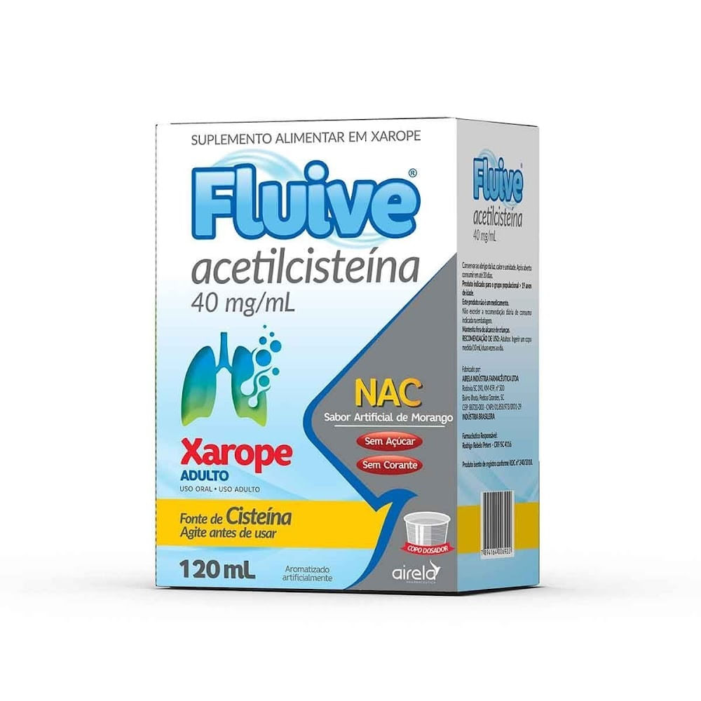 Encontraproduto.com.br - Fluive Airela 40mg/ml xarope Adulto 120ml