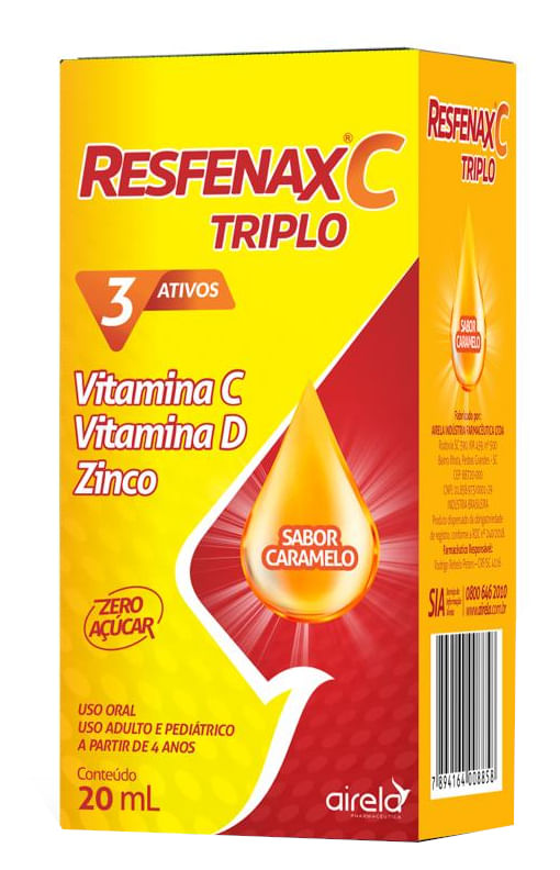 Encontraproduto.com.br - Resfenax C Triplo Gotas Airela 20ml Sabor Caramelo