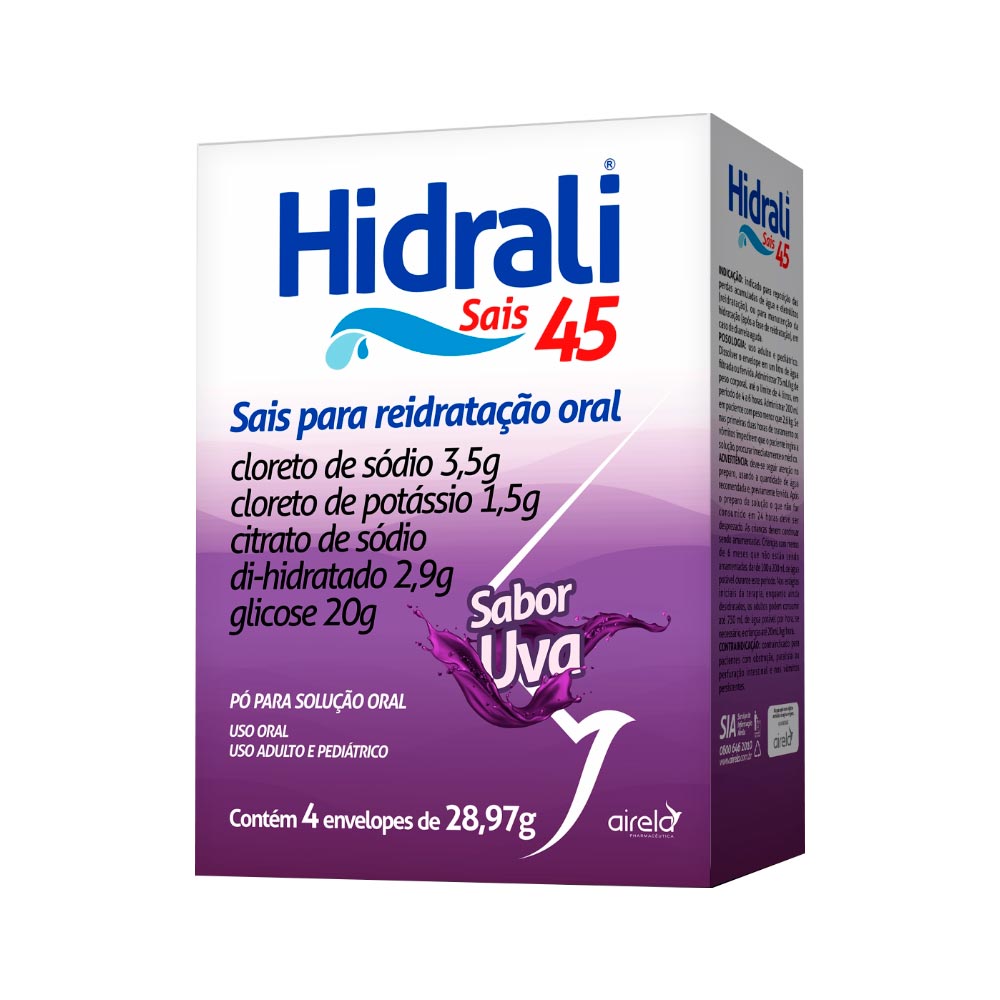 Encontraproduto.com.br - Hidrali Sais 45 Com 4x28,97gr Envelopes Sabor Uva