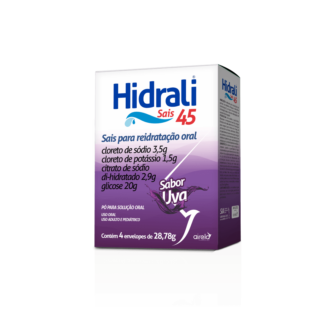 Encontraproduto.com.br - Hidrali Sais 45 Com 4x28,97gr Envelopes Sabor Uva