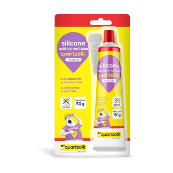 Encontraproduto.com.br - Adesivo Silicone Bisnaga Acetico Incolor 50g Quartzolit
