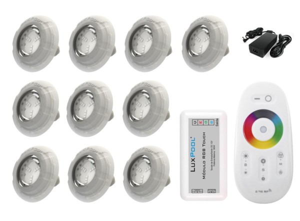 Encontraproduto.com.br - Kit Iluminação Piscina Com Controle + 10 Leds Rgb + Fonte