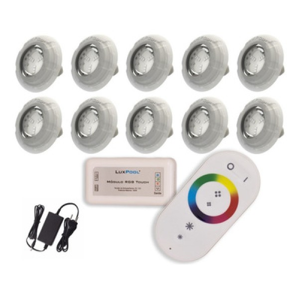 Encontraproduto.com.br - Kit Iluminação Piscina Com Controle + 10 Leds Rgb + Fonte