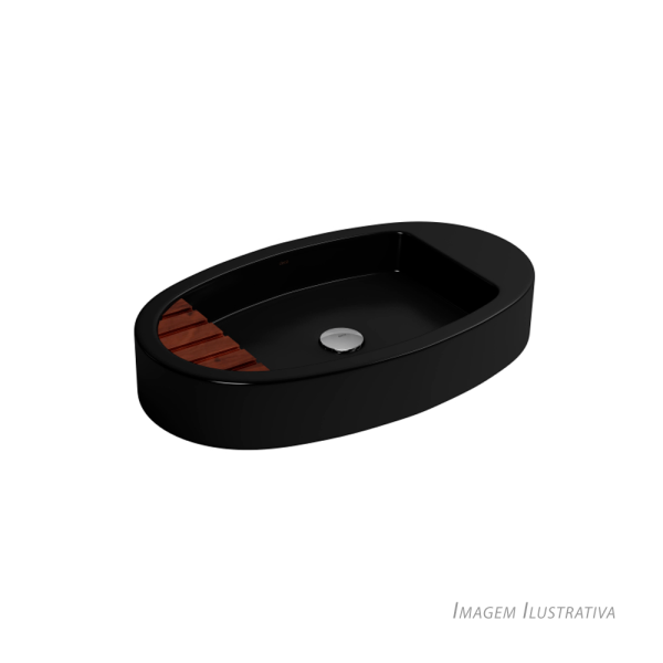 Encontraproduto.com.br - Cuba de Apoio Lavatório Oval com Mesa e Saboneteira de Madeira 60X35,5cm Ébano