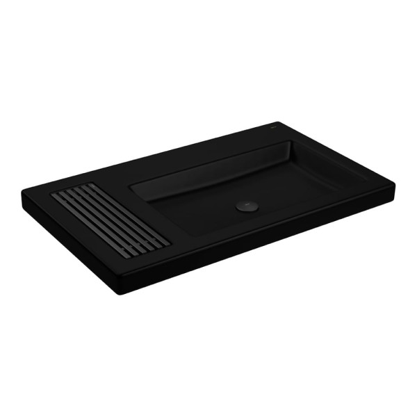 Encontraproduto.com.br - Cuba de Sobrepor Lavatório Retangular com Mesa e Saboneteira Grelha 80X47,5cm Ébano Fosco Black Matte