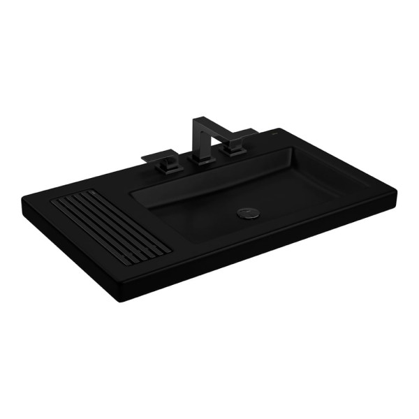 Encontraproduto.com.br - Cuba de Sobrepor Lavatório Retangular com Mesa e Saboneteira Grelha 80X47,5cm Ébano Fosco Black Matte