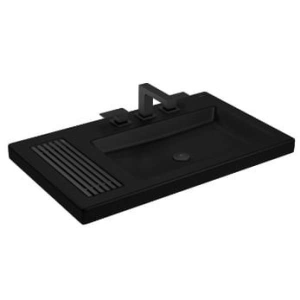 Encontraproduto.com.br - Cuba de Sobrepor Lavatório Retangular com Mesa e Saboneteira Grelha 80X47,5cm Ébano Fosco Black Matte