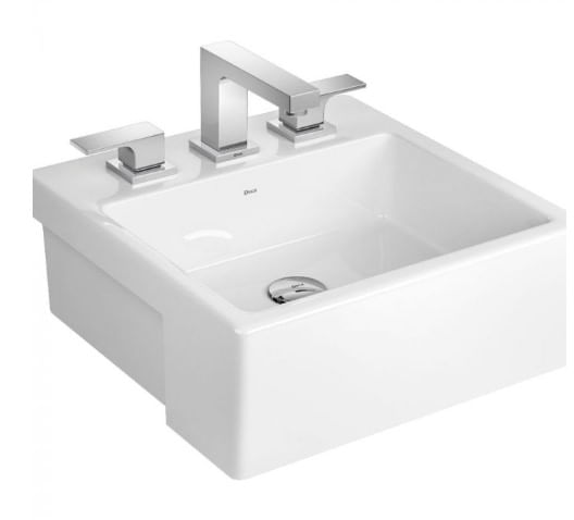 Encontraproduto.com.br - Cuba de Semiencaixe Lavatório Quadrada com Mesa 42X42cm Branco