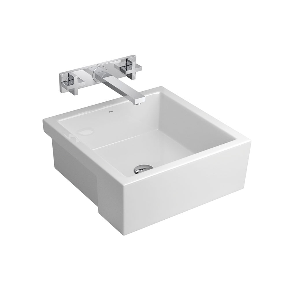 Encontraproduto.com.br - Cuba de Semiencaixe Lavatório Quadrada 42X42cm Branco