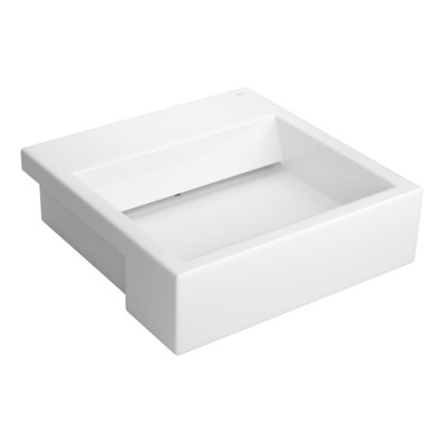 Encontraproduto.com.br - Cuba de Semiencaixe Lavatório Quadrada com Mesa e Válvula Oculta 46X46cm Branco