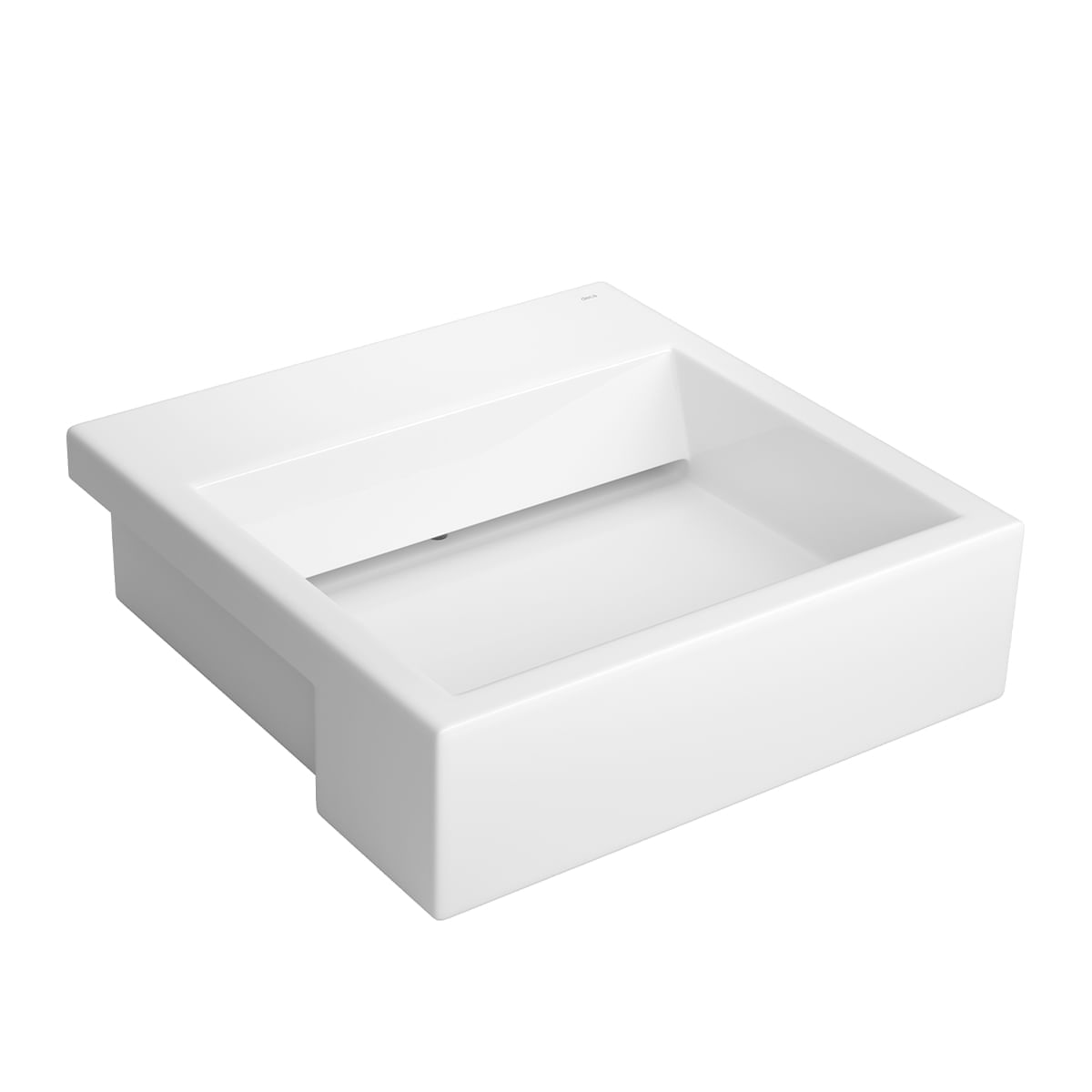 Encontraproduto.com.br - Cuba de Semiencaixe Lavatório Quadrada com Mesa e Válvula Oculta 46X46cm Branco