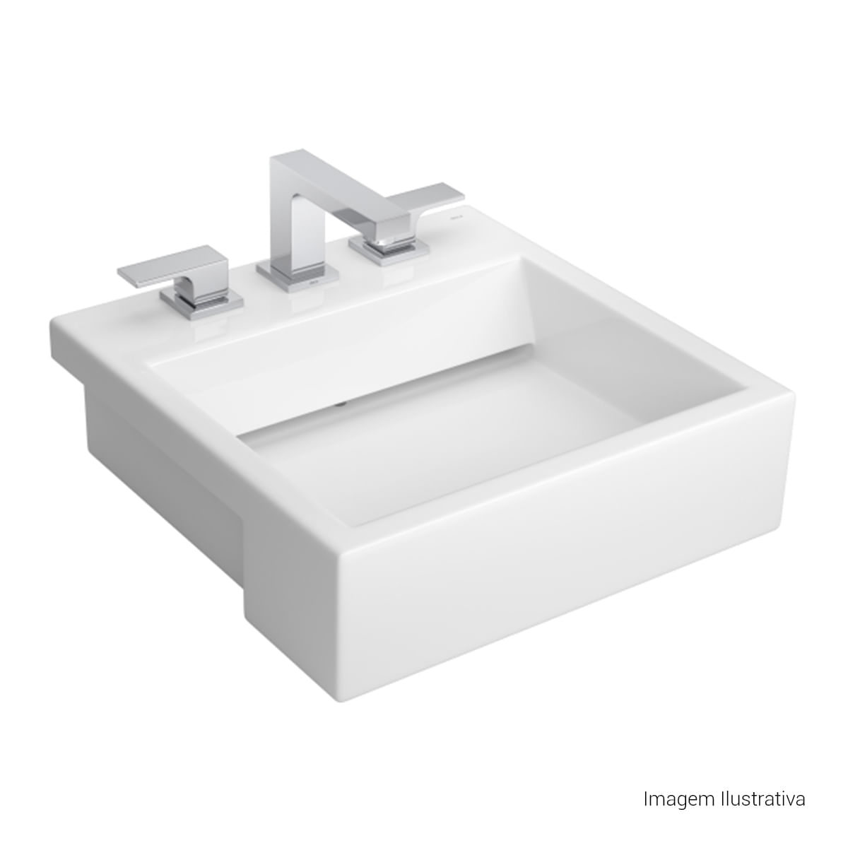 Encontraproduto.com.br - Cuba de Semiencaixe Lavatório Quadrada com Mesa e Válvula Oculta 46X46cm Branco