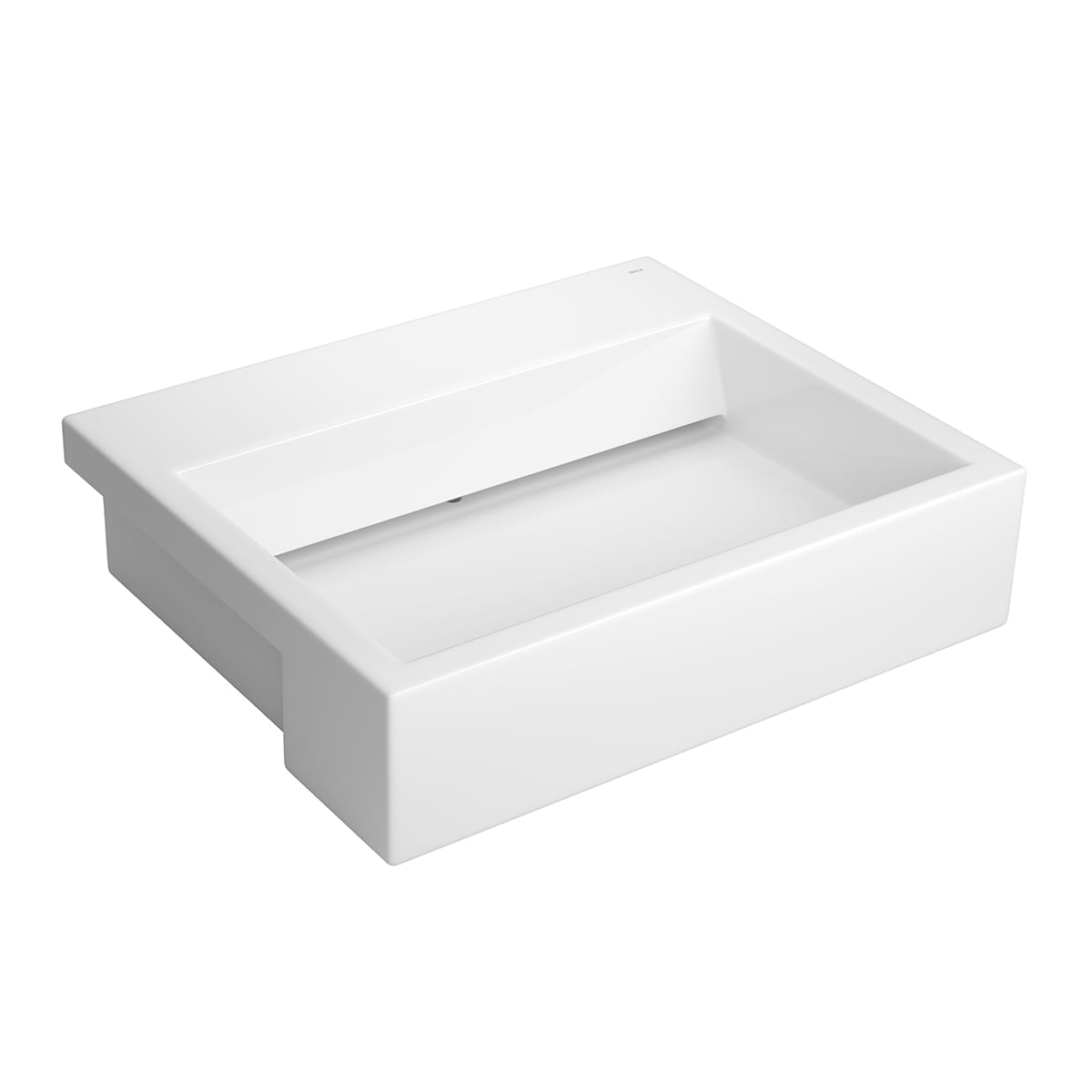Encontraproduto.com.br - Cuba de Semiencaixe Lavatório Retangular com Mesa e Válvula Oculta 56X46cm Branco