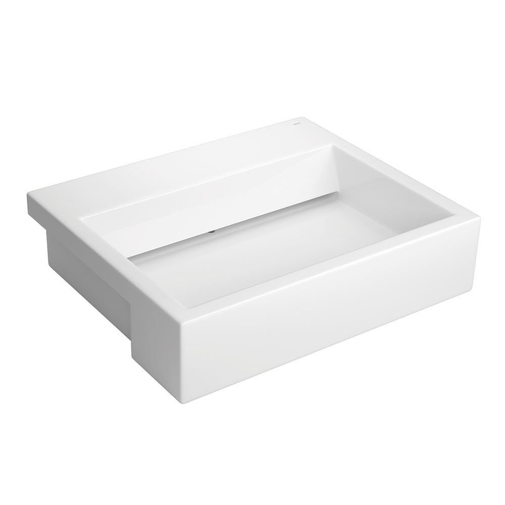 Encontraproduto.com.br - Cuba de Semiencaixe Lavatório Retangular com Mesa e Válvula Oculta 56X46cm Branco