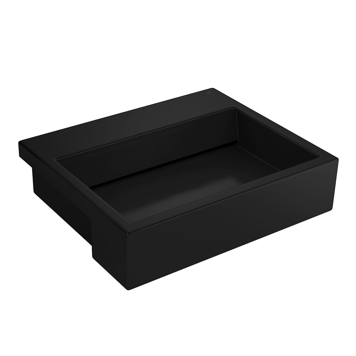 Encontraproduto.com.br - Cuba de Semiencaixe Lavatório Retangular com Mesa e Válvula Oculta 56X46cm Ébano