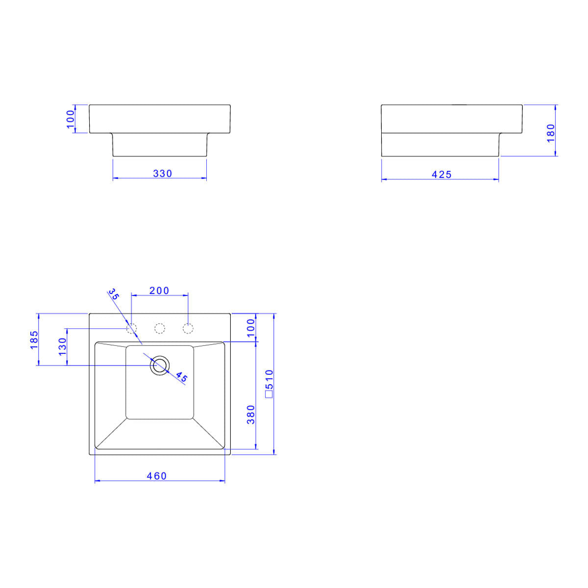 Encontraproduto.com.br - Lavatório Quadrado com Mesa 51X51cm Ébano