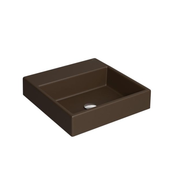 Encontraproduto.com.br - Cuba de Apoio Lavatório Quadrada com Mesa 41,5X41,5cm Marrom Fosco