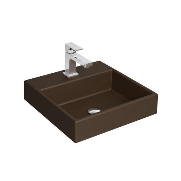 Encontraproduto.com.br - Cuba de Apoio Lavatório Quadrada com Mesa 41,5X41,5cm Marrom Fosco