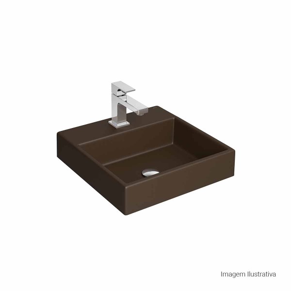 Encontraproduto.com.br - Cuba de Apoio Lavatório Quadrada com Mesa 41,5X41,5cm Marrom Fosco