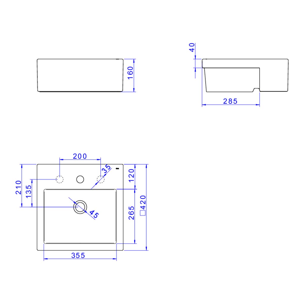 Encontraproduto.com.br - Cuba de Semiencaixe Lavatório Quadrada com Mesa 42X42cm Ébano Fosco