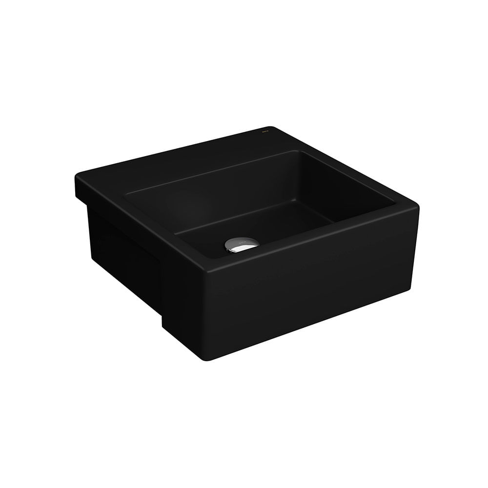 Encontraproduto.com.br - Cuba de Semiencaixe Lavatório Quadrada com Mesa 42X42cm Ébano Fosco