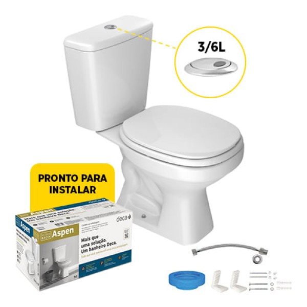 Encontraproduto.com.br - Vaso Sanitário com Caixa Acoplada Deca Aspen com Acessórios de Instalação Acionamento Duplo Branco 3/6 Litros