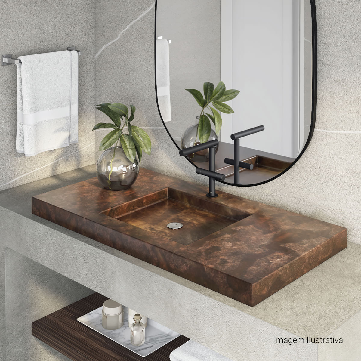Encontraproduto.com.br - Cuba de Apoio Lavatório Retangular 58X112cm Ferrugem